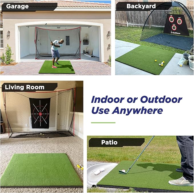 Golfguru Golf Mat, 5x4ft/5x5ft Dense Elite Golf Hitting Mats Practice with 10 Balls, 9 Tees, Heavy Duty Artificial Hitting Training Matt for Backyard Driving Chipping Indoor Outdoor Simulators