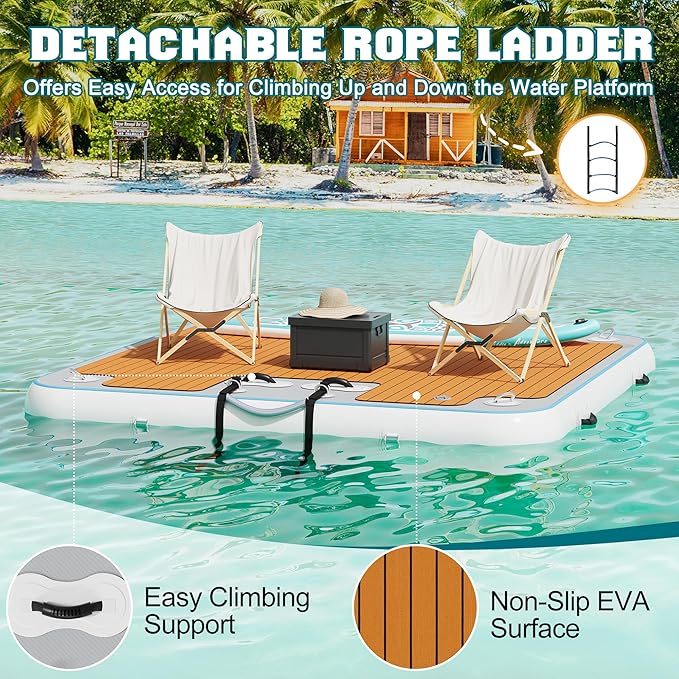 Specraft Inflatable Floating Dock, Non-Slip Air Dock Platform loating Island Raft with Rope Ladder for Pool Lake Beach Ocean