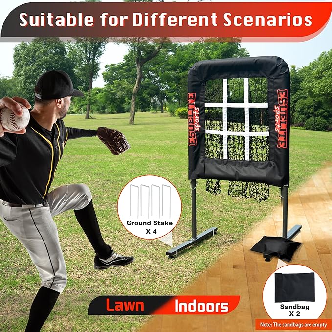 9 Hole Pitching Net with Strike Zone, Baseball Pitching Target, Softball Pitching Net, Portable Pitcher Training Equipment Height Adjustable
