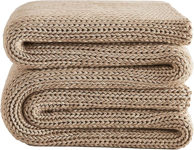 L'AGRATY Knitted Weighted Blanket - 48"x72" 15lbs Cooling Chunky Knit Heavy Blanket for Adults Braided Crochet Throw Thick Cable Yarn Knit Decorative No Beads Evenly Weighted Machine Washable