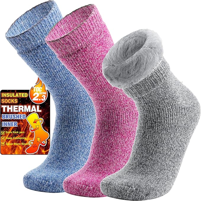 3 Pairs Warm Thermal Socks for Women & Men Winter Ski Thick Boot Insulated Socks for Cold Weather