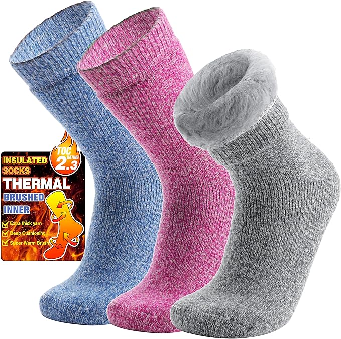 3 Pairs Warm Thermal Socks for Women & Men Winter Ski Thick Boot Insulated Socks for Cold Weather