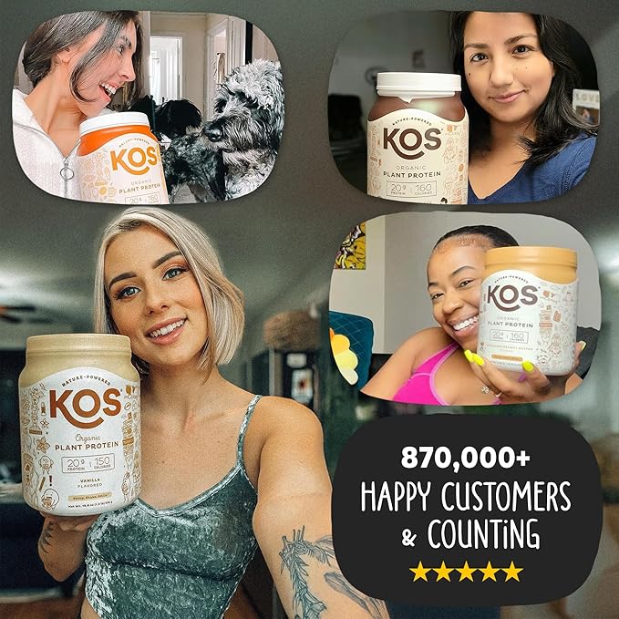 KOS Vegan Protein Powder Erythritol Free, Vanilla USDA Organic - Pea Protein Blend, Plant Based Superfood Rich in Vitamins & Minerals - Keto, Dairy Free - Meal Replacement for Women & Men, 28 Servings