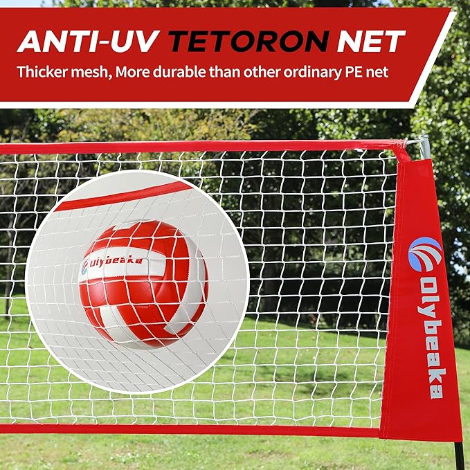 Portable Volleyball Net 5-Height Adjustable for Backyard with Widened Base, Tetoron Net, 6 Metal Stakes and 4 Sandbags, 12ft/14ft Volleyball Practice Training Equipment with Carry Bag