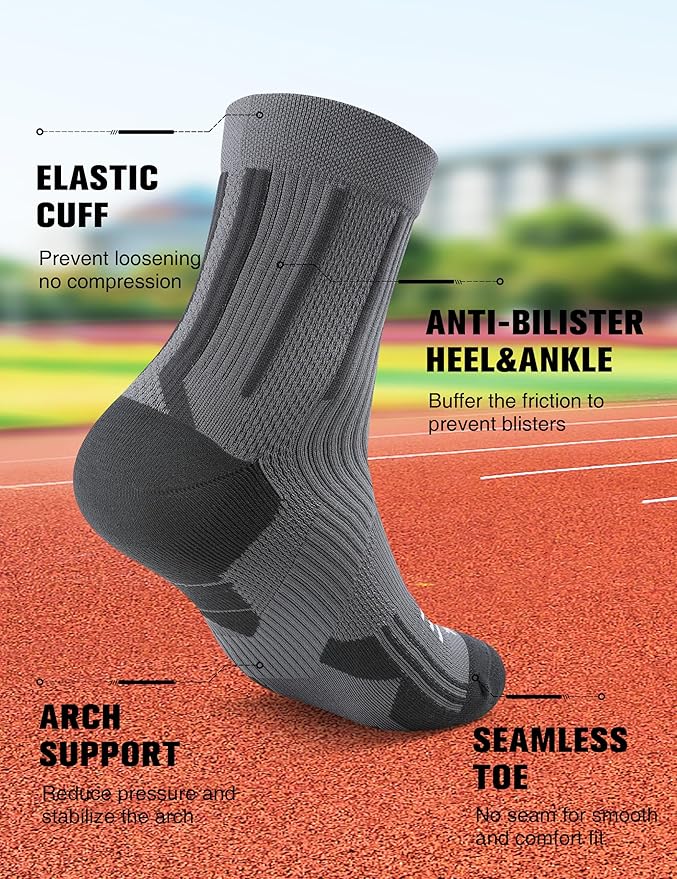 Compression Sport Running Socks: Athletic Crew Socks for Men Women Cycling Hiking Basketball Work,3 Pairs