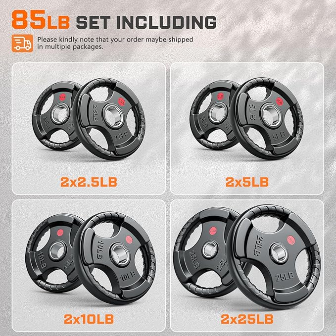 XDDIAS Rubber Weight Plates for Barbell, 2-Inch Olympic Grip Plate for Strength Training, Weightlifting and Bodybuilding in Home & Gym, Solid Cast Iron Weight Plates Pair and Sets