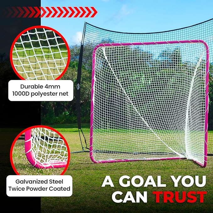 Velocity - Lacrosse Goal - Portable Steel Frame with Black Net, Perfect for Youth and Adult Training, Backyard Design