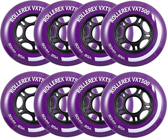 Rollerex VXT500 Inline Skate Wheels (8-Pack) (Various Size & Color Options Available) -Indoor Outdoor- Intended for Roller Blade Wheel Replacement