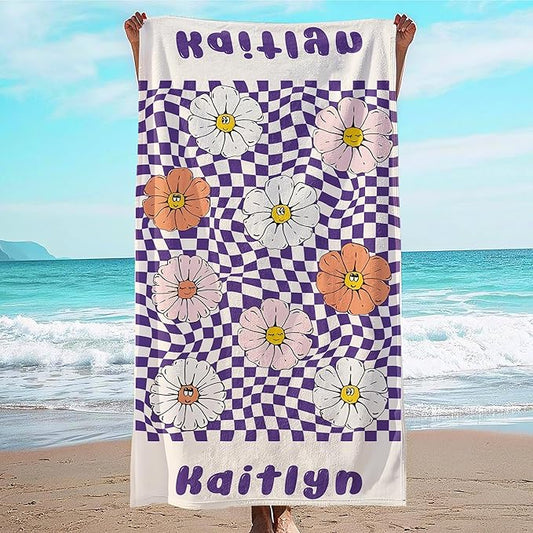 JML Personalized Beach Towel with Name, Custom Flower Beach Towel, Customized Microfiber Pool Towel, Quick Dry & Absorbent Swim Towel for Adult,Anniversary, Birthday, Summer Holiday,Vacation
