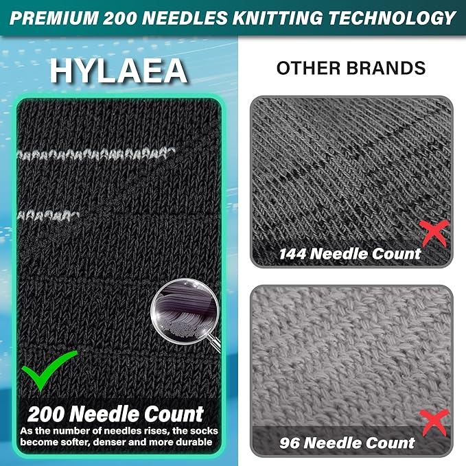 Hylaea Compression Running Socks for men, Coolmax Anti-Blister Cushion Crew Socks for Athletic, Moisture Wicking & Seamless