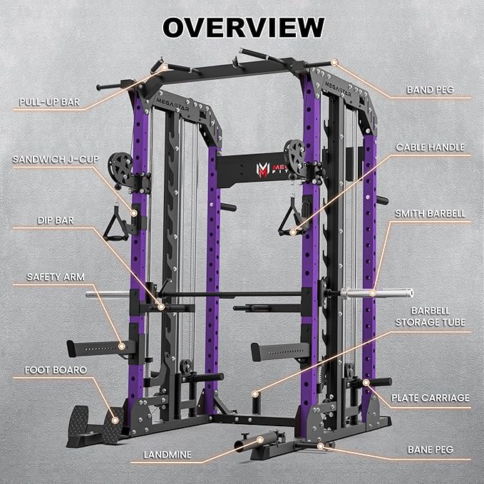 Smith Machine Home Gym with Aluminum Pulley Set- 2000lbs Capacity All-in-One Power Rack with Cable Crossover, Pull-Up Bar & Dip Station, Includes 18 Attachments, P107 Anvil