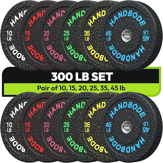 2-Inch Bumper Plates High Bounce, Olympic Weight Plate Set 45/100/160/190/260/300lb, Barbell Weight Plates Set for Home Gym, Colored Weights Rubber Strength Training Plate for Weight Lifting