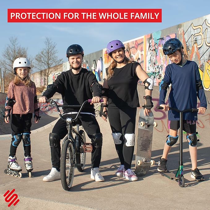 SKATEWIZ Skating Protective Gear Adults & Kids [6pc] incl. Knee Pads, Elbow Pads Wrist Guards for Roller Skating & Skateboarding