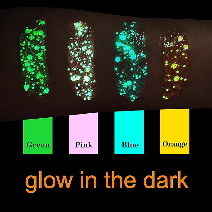 MEICOLY Neon Blue Body Glitter Gel,UV Blacklight Chunky Face Glitter Gel,Glow in The Dark Glitter Paint,Singer Concert Music Festival Party Rave Accessories,Halloween Glitter Makeup for Women,50ml