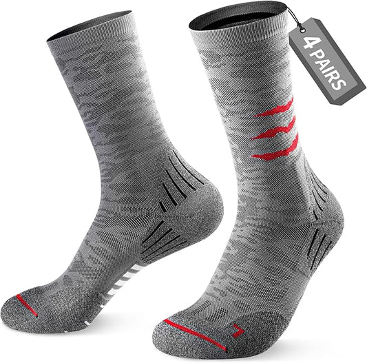 Compression Running Socks, Cushion Crew Socks - Anti-Blister Moisture Wicking for Athletic Hiking Basketball Tennis