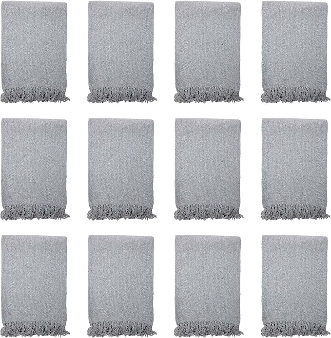 Arkwright Common Ground Bulk Blankets - Pack of 12 - Reversible 100% Cotton All Season Lightweight Couch Bed Throws for Wedding Guests, Travel, and Outdoor Events, 50 x 70 in, Grey