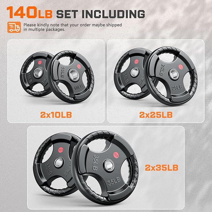 XDDIAS Rubber Weight Plates for Barbell, 2-Inch Olympic Grip Plate for Strength Training, Weightlifting and Bodybuilding in Home & Gym, Solid Cast Iron Weight Plates Pair and Sets