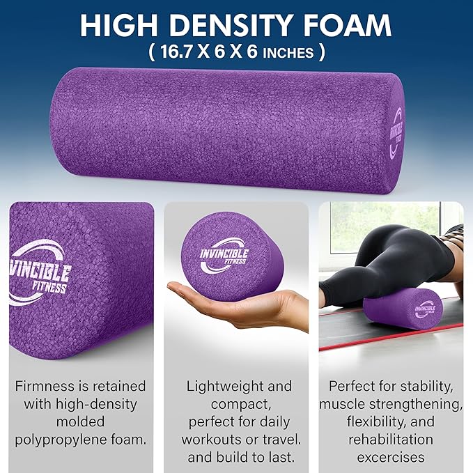 Invincible Fitness EPP Foam Roller for Deep Tissue Massage – Enhance Recovery, Relieve Pain, and Boost Mobility for a Stronger, Healthier You (Purple)