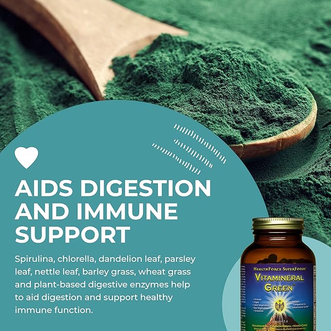 HEALTHFORCE SUPERFOODS Vitamineral Green - Mineral Supplement for Immune & Thyroid Support - Green Powder Supplement with Ingredients from The Land - Gluten-Free & Vegan - 120 Capsules