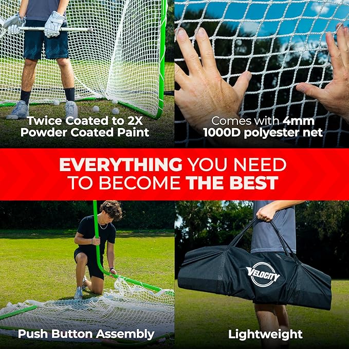 Velocity - Lacrosse Goal - Portable Steel Frame with Black Net, Perfect for Youth and Adult Training, Backyard Design