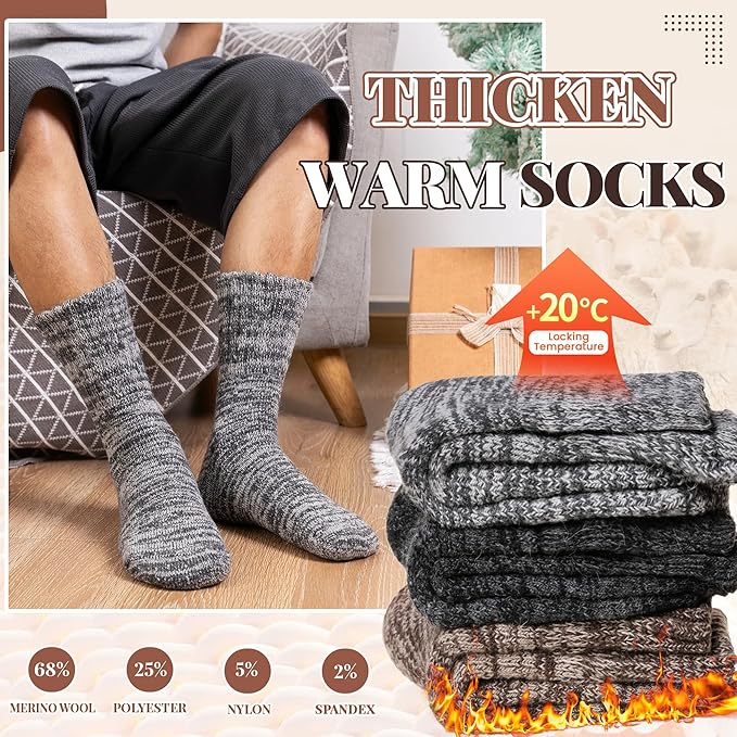 Merino Wool Boot Socks Thermal Winter Ski Thick Warm Hiking Socks for Women Men 3 Pairs
