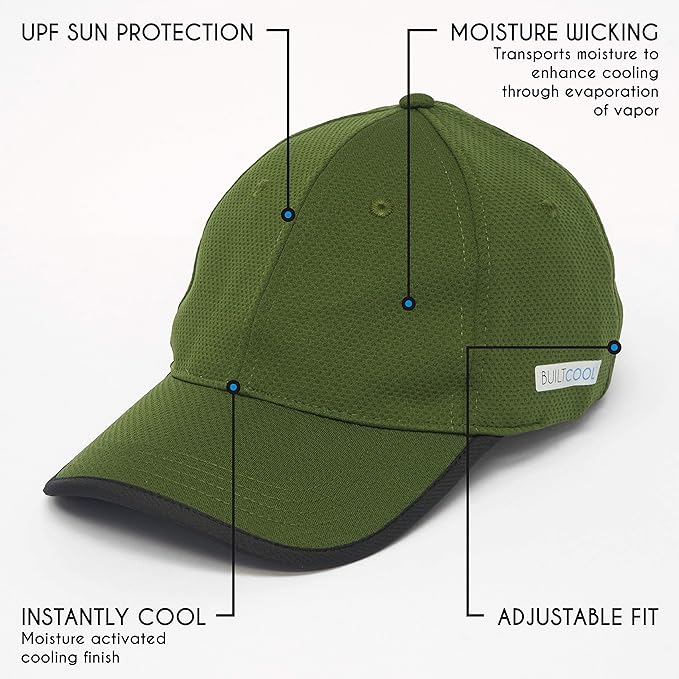 BUILTCOOL Adult Cooling Baseball Hat ??Men & Women Moisture Wicking, Mesh Back, Lightweight, Performance Ball Cap