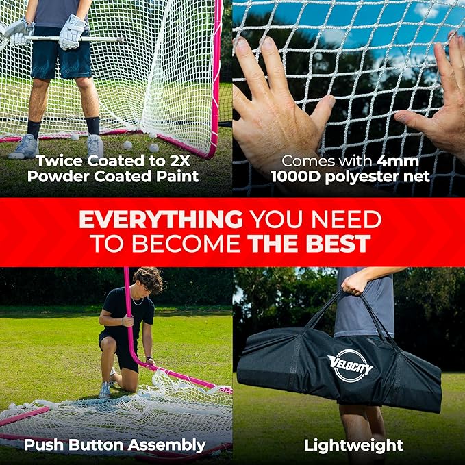 Velocity - Lacrosse Goal - Portable Steel Frame with Black Net, Perfect for Youth and Adult Training, Backyard Design