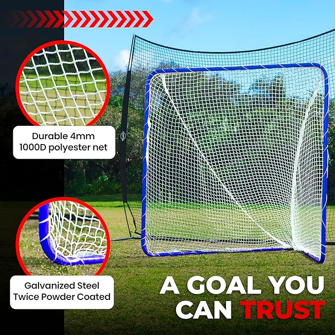 Velocity - Lacrosse Goal - Portable Steel Frame with Black Net, Perfect for Youth and Adult Training, Backyard Design