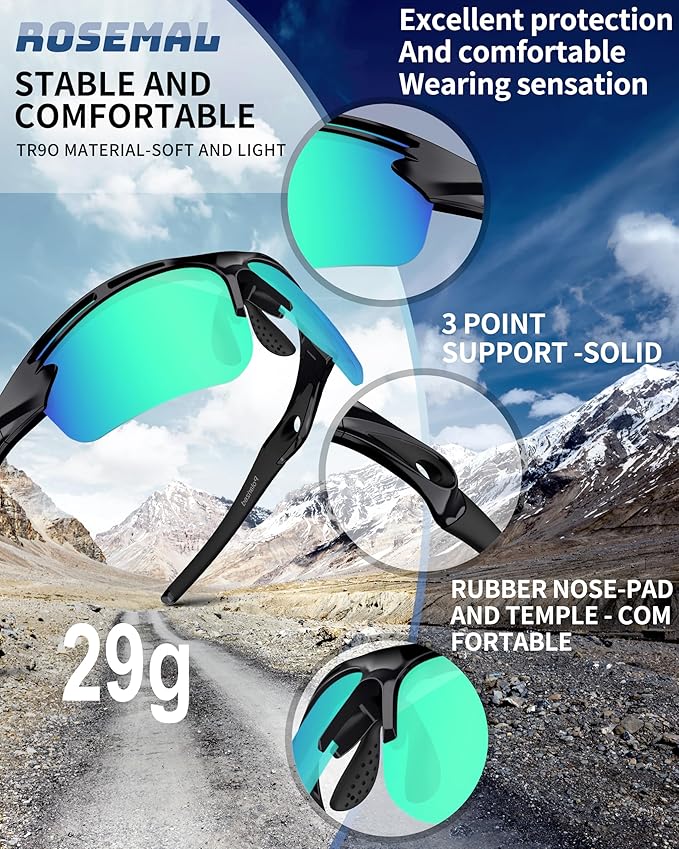 Polarized Sports Sunglasses for Men Women,UV400 Protection Sunglass for Running Cycling Fishing Hiking TR90