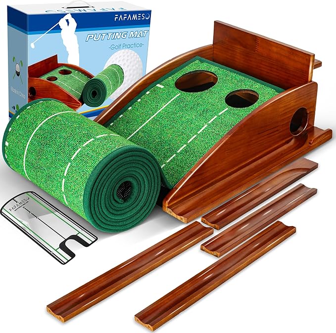 Golf Putting Mat with Ball Return, Indoor Putting Green Training Equipment for Home Office, Mini Golf Practice Aid, Portable Golf Training Mat for Men & Women