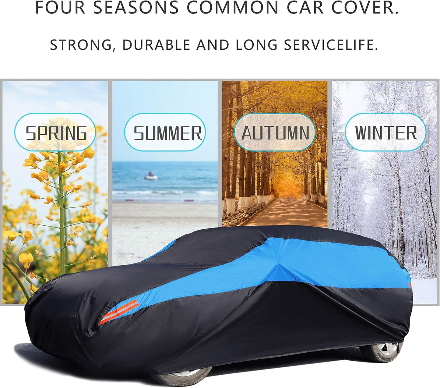 MORNYRAY Waterproof Car Cover All Weather Snowproof UV Protection Windproof Outdoor Full car Cover, Universal Fit for Sedan (Blue, Fit Hatchback Length(Up to 173 inch)