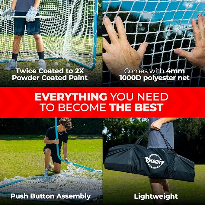 Velocity - Lacrosse Goal - Portable Steel Frame with Black Net, Perfect for Youth and Adult Training, Backyard Design