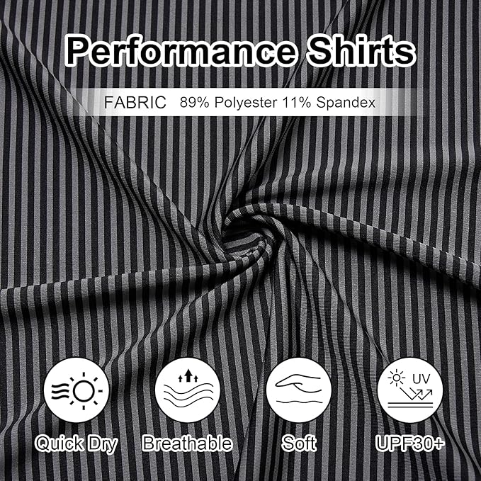 Golf Shirts for Men - Moisture Wicking Short Sleeve Performance Sport Casual Striped Collared Mens Polo Shirt