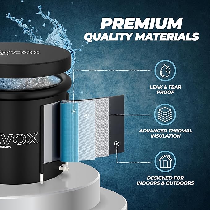 Ice Bath Tub for Athletes – Complete Starter Pack [Cold Plunge Tub, Thermometer, Repair Patch, 2X Reusable Ice Bags] Indoor & Outdoor Inflatable Tub for Recovery – 110 Gal Portable Ice Pod Barrel