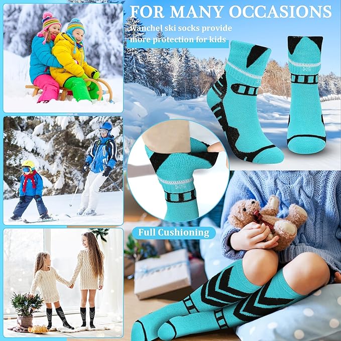 Warm Kids Ski Socks - 2 Pairs Merino Wool Skiing Socks, Winter Warm Snowboard Thermal Socks For Boys Girls Toddlers