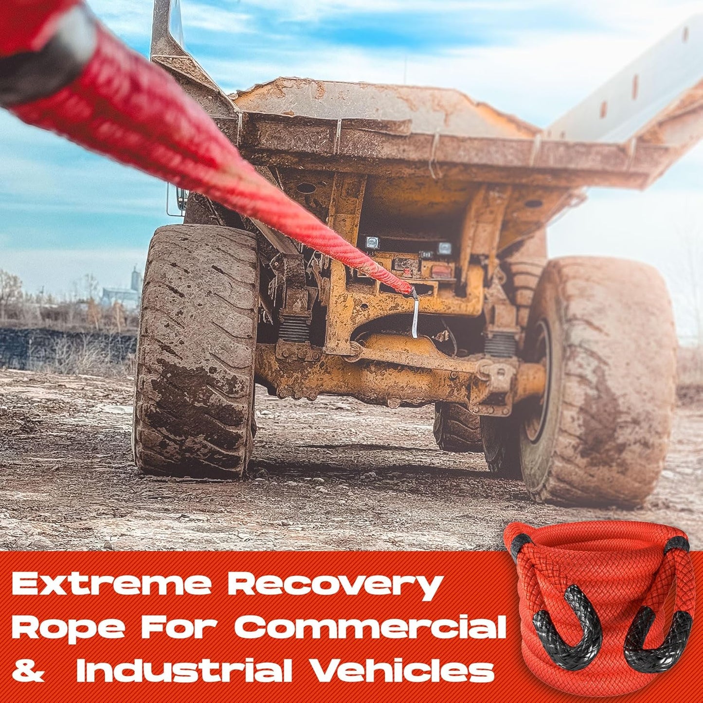MiolleGear Kinetic Recovery Ropes (Firecracker RED, 2" x30') Super Heavy Duty for Tractor and Semi Truck