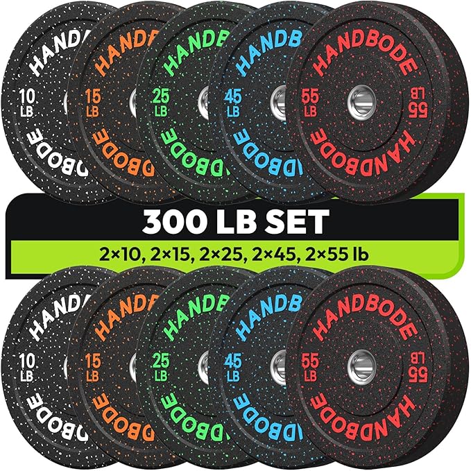 2-Inch Bumper Plates High Bounce, Olympic Weight Plate Set 45/100/160/190/260/300lb, Barbell Weight Plates Set for Home Gym, Colored Weights Rubber Strength Training Plate for Weight Lifting