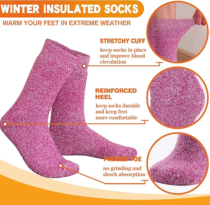 3 Pairs Warm Thermal Socks for Women & Men Winter Ski Thick Boot Insulated Socks for Cold Weather