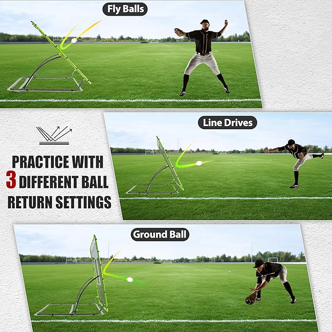 Heavy Duty Baseball Rebounder Net 4x4.5 FT Pitchback with 3 Adjustable Angles, Baseball and Softball Bounce Back Net for Ground, Line Drive, Fly Ball Return Settings Fielding Trainer