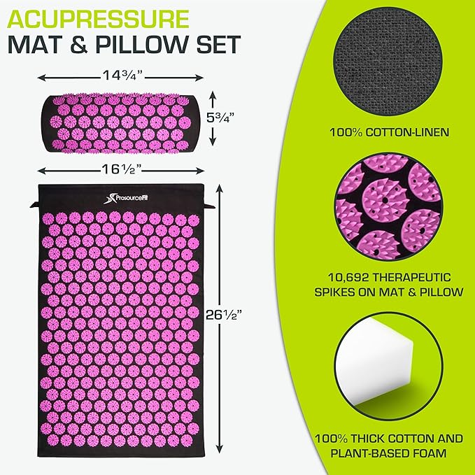 ProsourceFit Acupressure Mat and Pillow Set for Back/Neck Pain Relief and Muscle Relaxation, Large - Gray/Gray