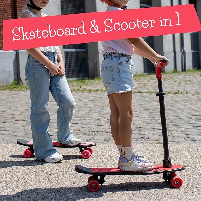 Chillafish Skatieskootie Customizable Training Skateboard and Lean-to-Steer Scooter with Detachable Stability Handlebar, Ages 3+