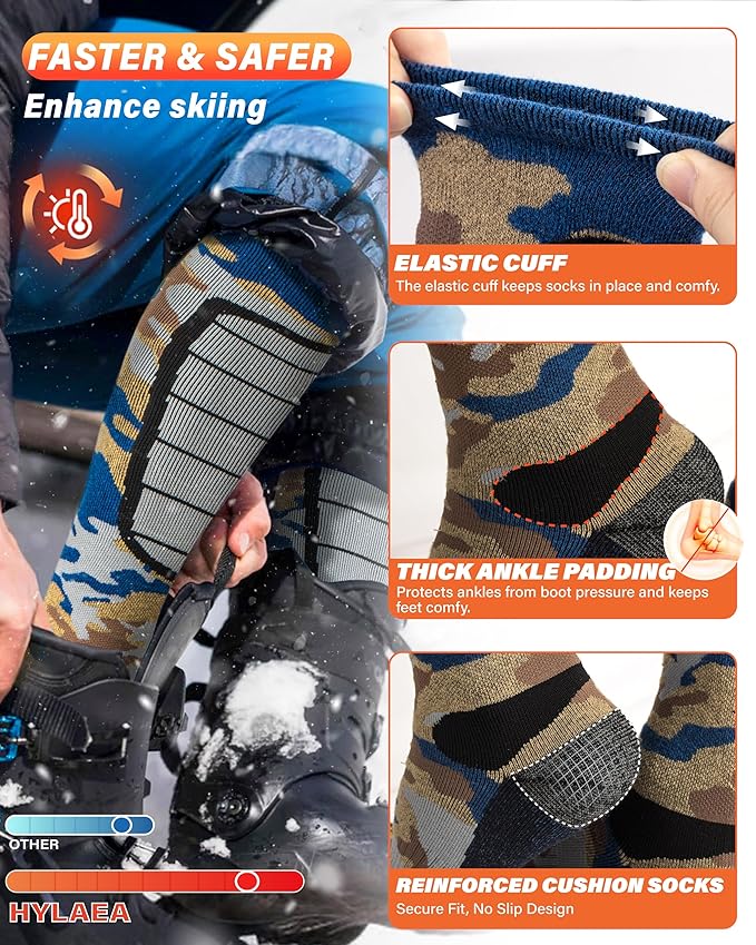 Hylaea Merino Wool Ski Socks, Cold Weather Socks for Snowboarding, Snow, Winter, Thermal Knee-high Warm Socks, Hunting