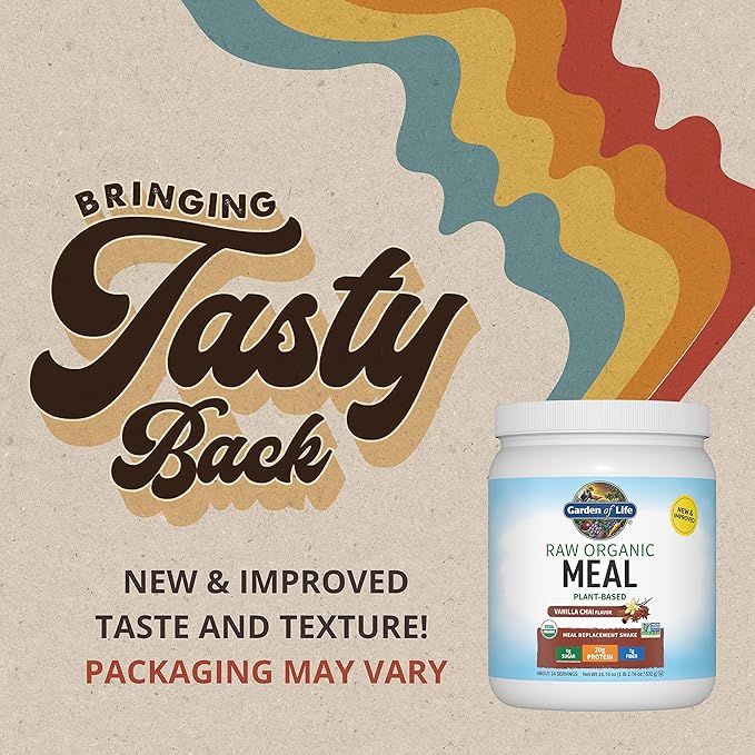 Garden of Life Meal Replacement Shakes, Vegan Protein Powder, Raw Organic Meal, Vanilla Chai Powder with Plant Based Pea Protein, Sprouts, Greens, Probiotics, Dairy Free 14 Servings