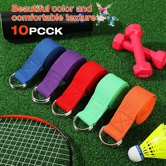 Jerify 10 Pcs Yoga Strap for Stretching Bulk 6ft Exercise Stretch Band with Metal D Ring Adjustable Pilates Non Elastic Yoga Stretch Belt for Women Men Physical Fitness Gym Workout Dance