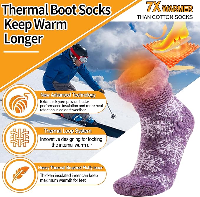 3 Pairs Warm Thermal Socks for Women & Men Winter Ski Thick Boot Insulated Socks for Cold Weather