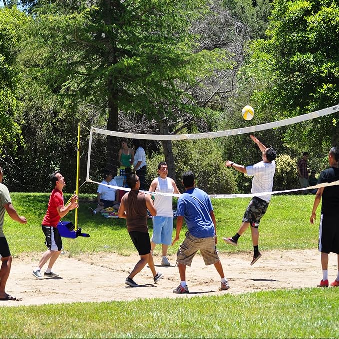 Volleyball Poles, Outdoor Volleyball and Badminton Net Set, with Height Adjustable Poles, Portable Heavy Duty Volleyballs Badminton Net for Backyard Suitable Men, Women