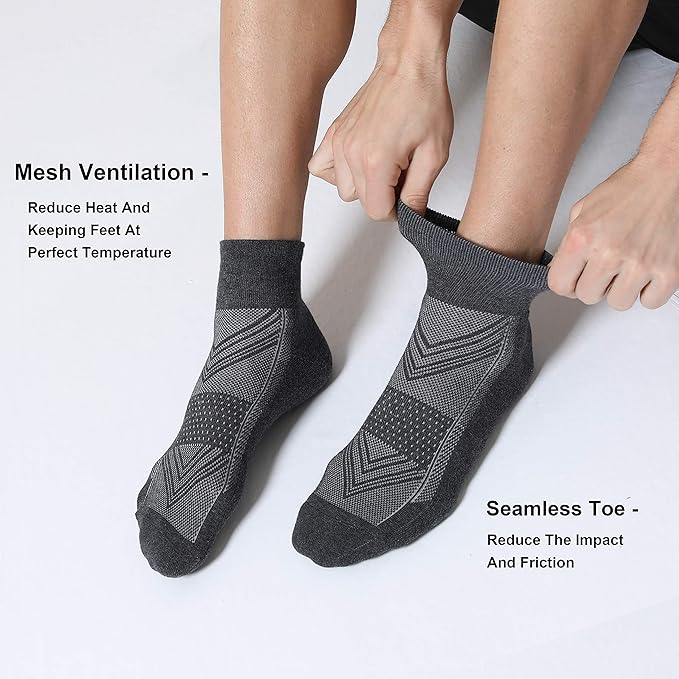 CelerSport 6 Pack Men's Ankle Socks with Cushion, Sport Athletic Running Socks