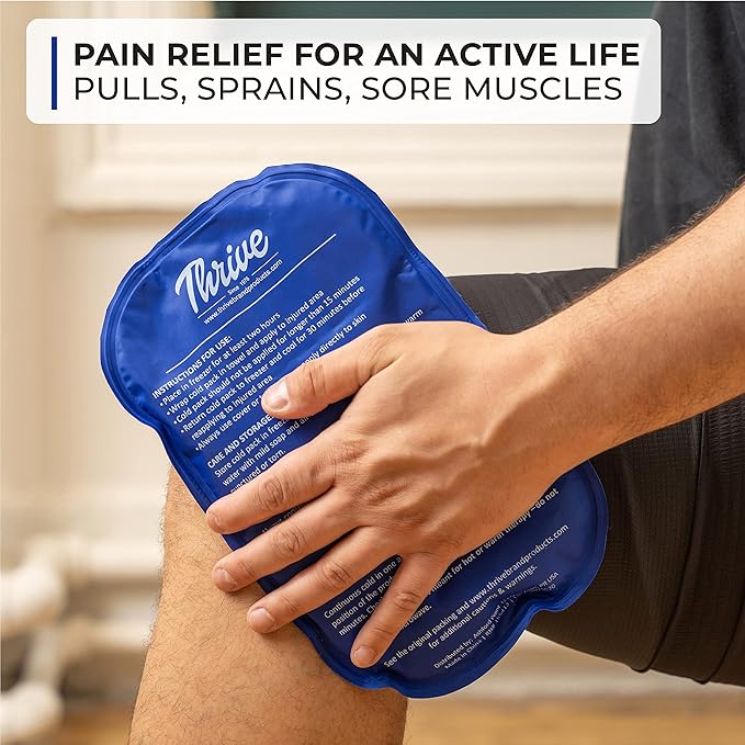 Thrive Reusable Ice Packs for Injuries - Large 2-Pack, Dark Blue - Long-Lasting Gel Cold Therapy - Ice Pack for Neck & Shoulders, Knee & Back Pain Relief