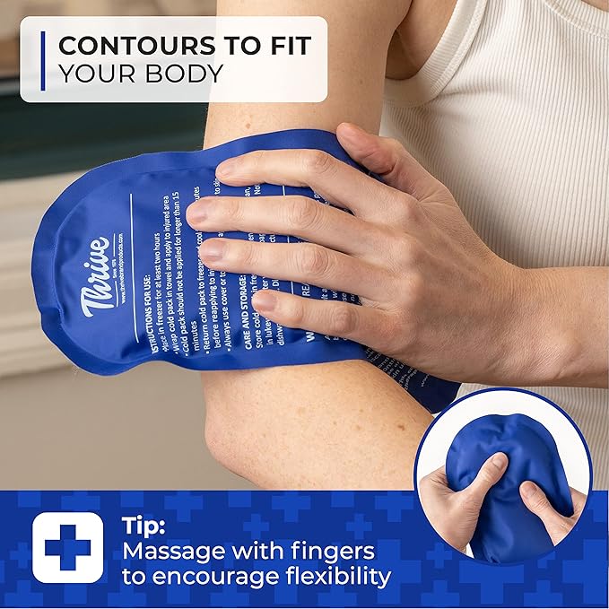 Thrive Reusable Ice Packs for Injuries - Large 2-Pack, Dark Blue - Long-Lasting Gel Cold Therapy - Ice Pack for Neck & Shoulders, Knee & Back Pain Relief