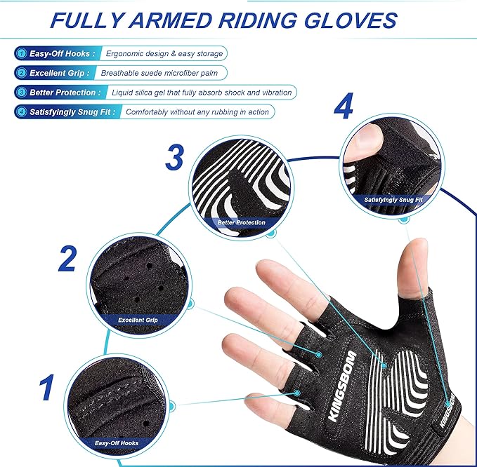 KINGSBOM Breathable Cycling Gloves, Shock-Absorbing Bike Gloves with Light Silicone Gel Pad, Anti-Slip Bicycle Gloves for Men and Women